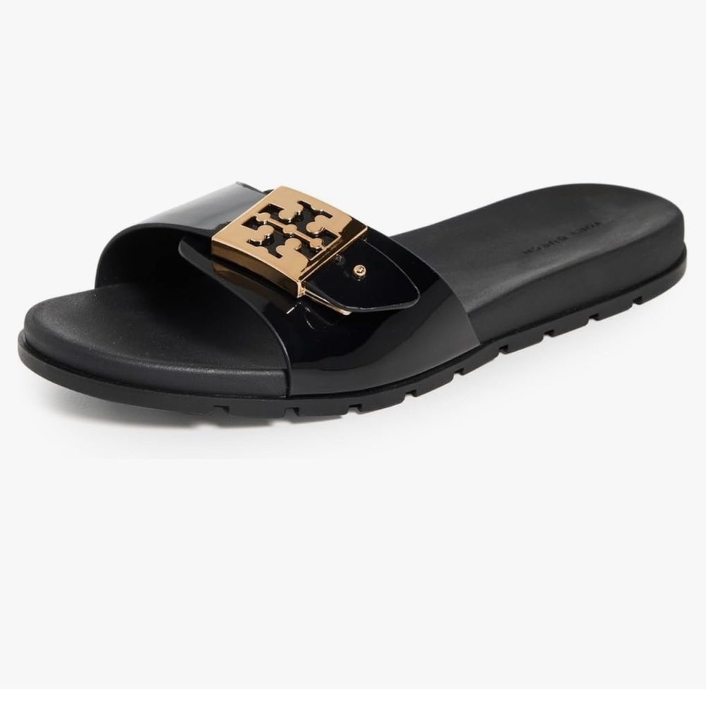 Tory Burch Black Sandals with Gold Accent